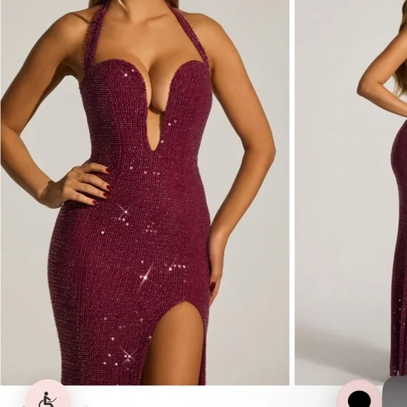 OhPolly Embellished Halterneck Gown in Plum - Picture 4 of 4